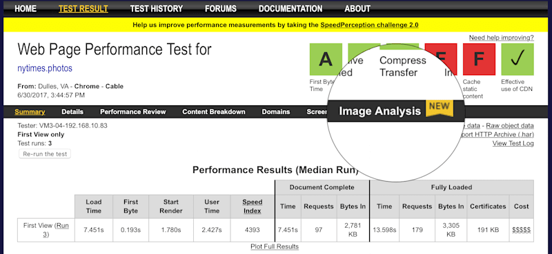 Website Speed Test построен на WebPagetest